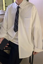 送领带衬衫男长袖ins港风大码宽松休闲痞帅衬衣CS712P35控58，男装衬衫，电商B413-1
