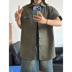 2025夏季新款港风衬衫刺绣宽松短袖少年感衬衣CS310-P30，男装衬衫，星座301C-5