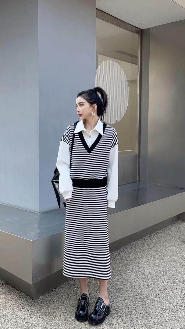 2023条纹套裙，其它，贻思茗