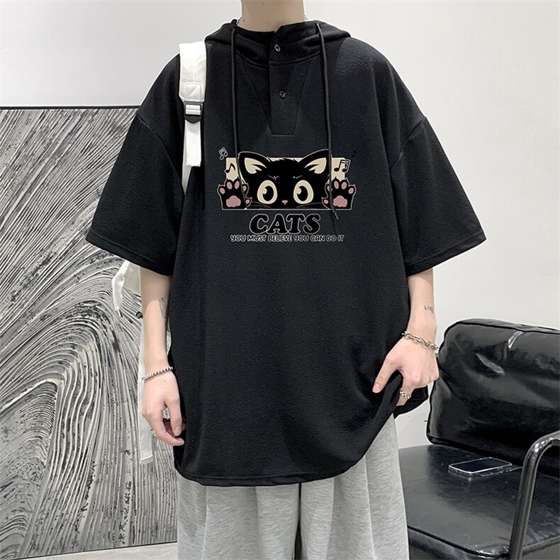LD54389-P45NASA连帽短袖t恤男大码胖子带帽五分袖中袖,男装T恤,电商A040