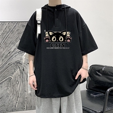 LD54389-P45NASA连帽短袖t恤男大码胖子带帽五分袖中袖，男装T恤，电商A040