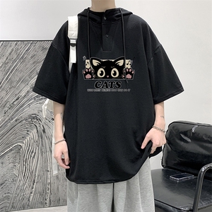 LD54389-P45NASA 连帽短袖t恤男大码胖子带帽五分袖中袖图片