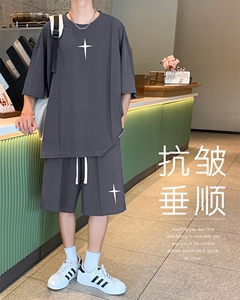 港风t恤套装男夏季潮牌短袖短裤男装休闲一套搭配  TZ52-特批70图片