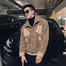 社会风20纯色羊羔毛拼接翻领单排扣棉衣外套B297-2011-P150控198，男装棉衣，电商B297