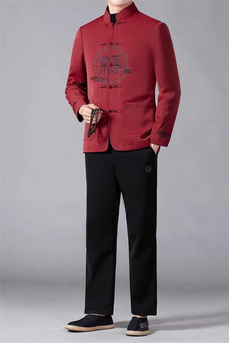 唐装男冬装外套风爸爸外套中老年本命年加绒加厚爷爷汉服套装,男装休闲套装,电商B212（原钱塘6029）