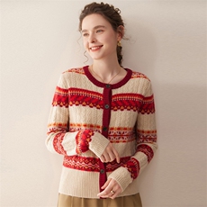 2025秋冬百搭时尚简约厚款费尔岛羊绒开衫，女装羊绒衫，珍丝贝尔