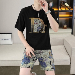 23671-P70欧货夏季男士套装休闲印花圆领运动套装潮牌短袖短裤图片