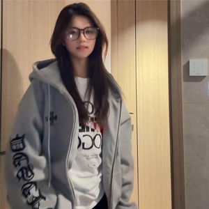 美式复古哥特风十字架刺绣外套女春秋情侣小众高街华夫格开衫卫衣图片