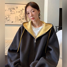 抖音得物二开美式高街重磅结构双层撞色连帽卫衣开衫外套W116，男装卫衣，电商A486