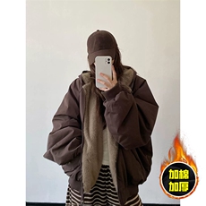 两面穿现货重磅短款座山雕棉衣男女双面穿毛毛绒棉服加厚外套，男装棉衣，电商A443