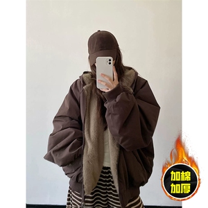 两面穿现货重磅短款座山雕棉衣男女双面穿毛毛绒棉服加厚外套图片