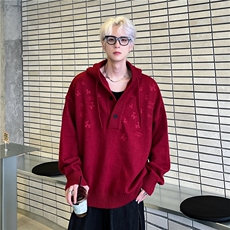 秋冬男士毛衣宽松连帽套头小狗绣花毛衣针织衫高级感外套2209-P68，男装针织衫/毛衣，电商C307