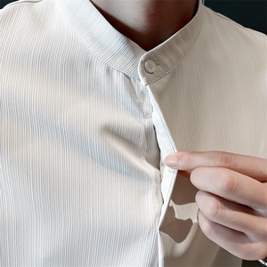 抖音夏季男士七分袖纯色冰丝衬衫男宽松衬衣A236-0855-P58图片