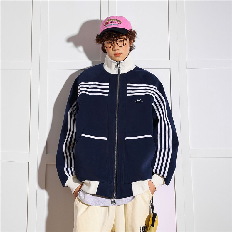 插肩袖字母卫衣春秋薄款开衫拉链设计感拼接撞色休闲外套WY28P65，女装短外套，星座1013-5