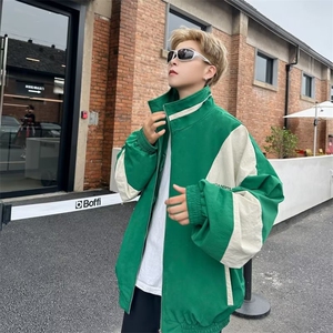 拼接撞色立领外套男春秋季街头痞帅嘻哈机车风衣运动夹克 J2302图片
