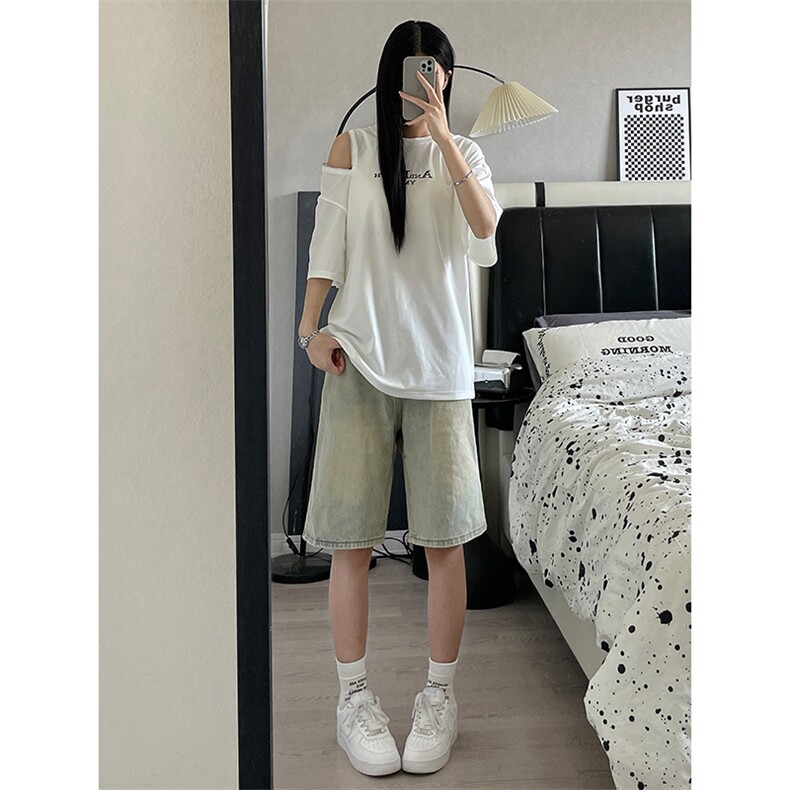 B221美式ins高街暗黑拉链休闲牛仔短裤五分裤LK23082-P50控68,男装牛仔裤,电商B221