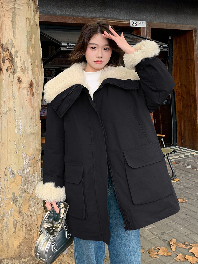 2024年冬季新款现货仿羊羔毛内里赵思露同款派克服,女装派克服,橙子家