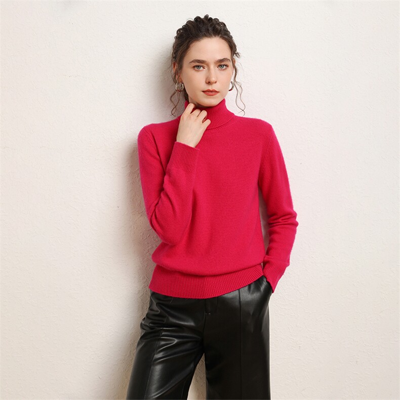 时尚百搭女士高翻领羊绒衫七针双股加厚保暖优雅显瘦冬季必备,女装羊绒衫,绒源之鑫