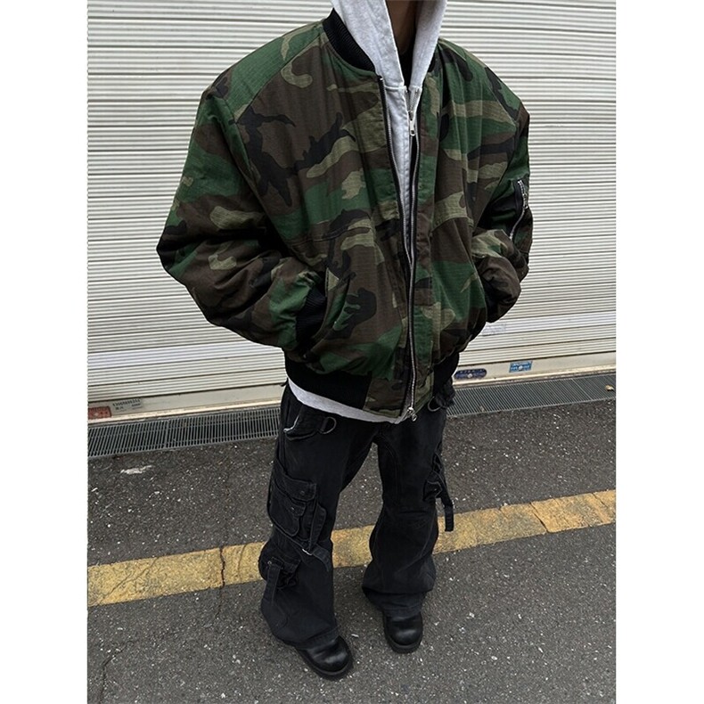 20美式高街飞行服bomber两面穿迷彩服宽松保暖厚棉衣潮LF1101P105,男装棉衣,电商D256-2(原A064-2)