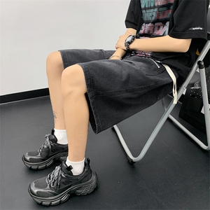 夏季新款松紧腰短裤男款拉链设计感工装牛仔薄款短裤图片