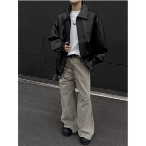 欧美街头潮流宽松机车服皮衣男高级感飞行员PU皮夹克外套M053/P75图片