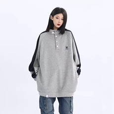 立领灰色卫衣秋冬美式高街oversize无帽潮牌高级感上衣，男装卫衣，星座218-8