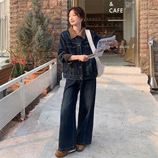 美式复古独特撞色拼接2025年春新款时尚牛仔外套阔腿裤，女装短外套，浙宝305