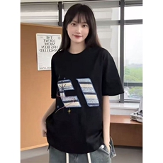 潮牌美式复古咪刺绣短袖t恤女纯棉宽松情侣上衣TX295，男装T恤，星座208-5