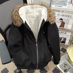 美式复古座山雕派克棉服外套男女冬季毛领连帽短款情侣棉衣图片