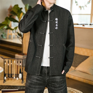 秋装 大码风牛仔夹克外套手工盘扣刺绣唐装汉服潮 JK22/P150图片