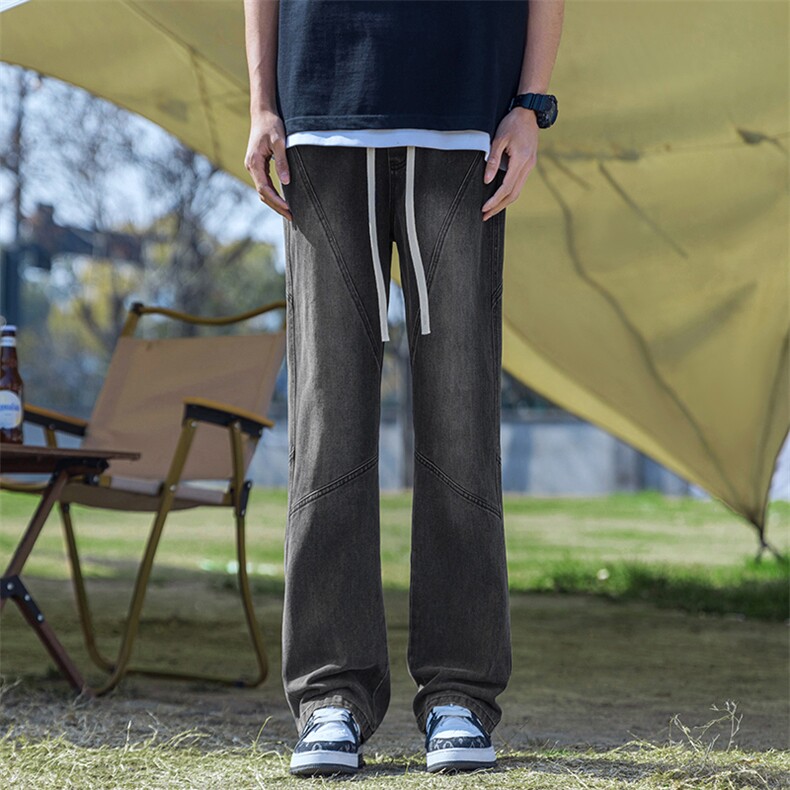 高街水洗裤子2024弯刀牛仔裤男微喇vibe直筒裤潮-BK502-P48复古蓝,男装牛仔裤,星座307-3(原516-1)