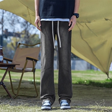 高街水洗裤子2024弯刀牛仔裤男微喇vibe直筒裤潮-BK502-P48复古蓝，男装牛仔裤，星座307-3(原516-1)