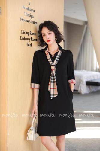 2021春装连衣裙配格子飘带，女装连衣裙，莫妮菲