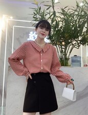 春款新款，前后两穿格纹上衣，其它，瑟拉·女人缘