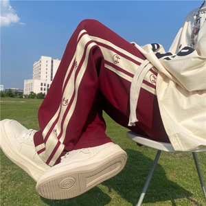 港风Q2161-TP45控价68秋季直筒条纹美式字母运动休闲百搭直筒裤男图片