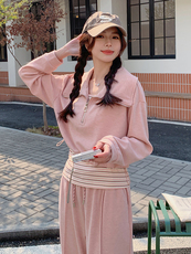 （现货）时尚休闲套装女宽松显瘦翻领卫衣背心阔腿裤三件套潮，女装套装/套裙，韩蔻秀