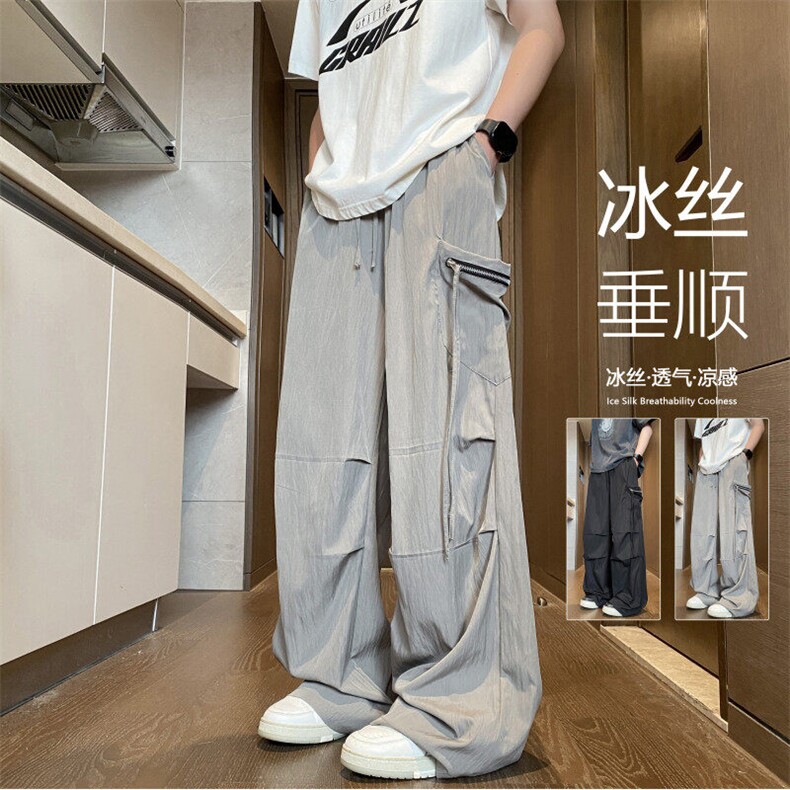 夏季新款美式高街飘带设计宽松休闲冰丝裤B315-K25592-特p35控68,男装休闲裤,电商B315