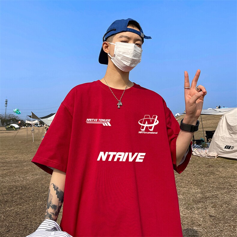 抖音得物二开现货220克夏装重磅美式高街宽松短袖t恤MT191,男装T恤,电商A486-1