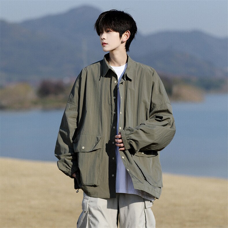 8XL-M轻薄透气防晒衬衫廓形外套大码夏季冰丝多口袋衬衣JK5203P50,男装夹克,电商B238