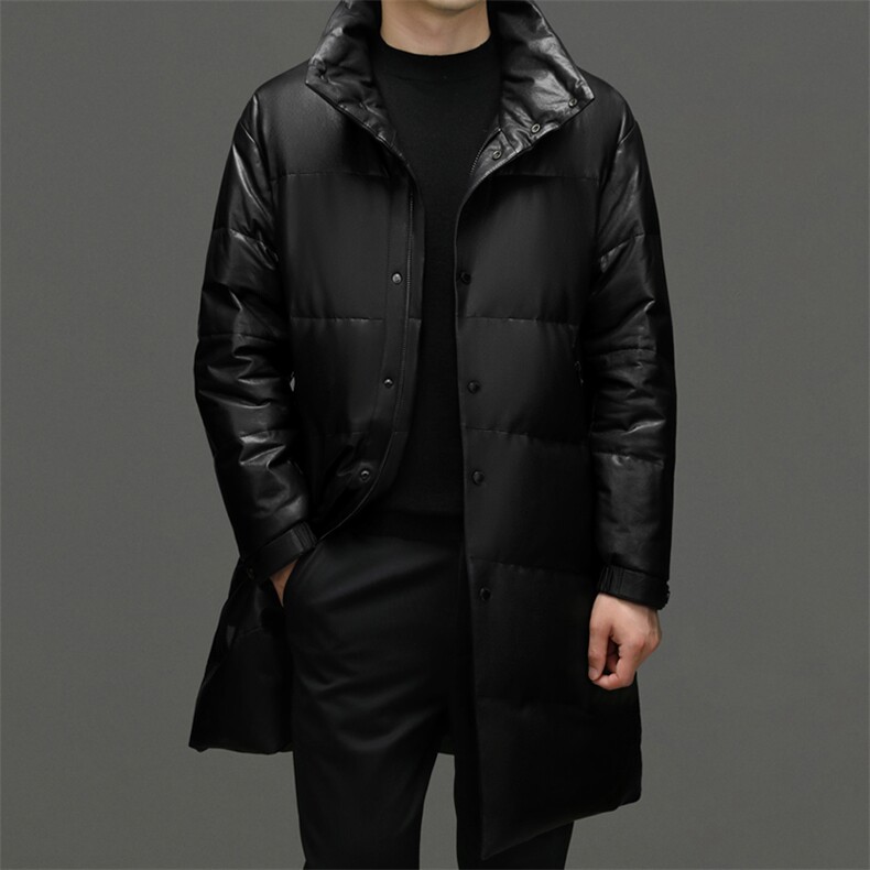 冬季新款海宁羽绒服男中长款绵羊皮鹅绒服男士大衣外套P1350图片