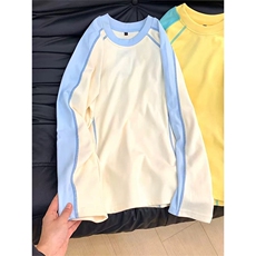 高品春秋双面德绒长袖撞色明线拼接T恤打底衫男女A1284-P50，男装T恤，星座1505