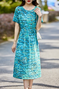 碎花连衣裙女2024夏季新款韩式显瘦棉麻风中年妈妈小个子复古裙子图片