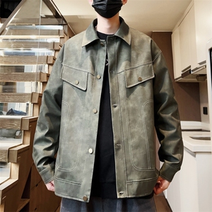 秋季皮衣情侣男士夹克宽松翻领外套潮流机车A266-PY009-P100控168图片