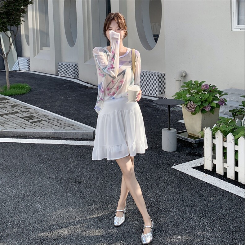 韩版氛围感印花防晒套装女2025夏季新款甜美显瘦高腰半身裙两件套,女装套装/套裙,2D148
