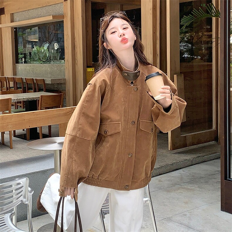 2C085-Q105P160P228复古风休闲鹿皮绒外套,女装短外套,2C085