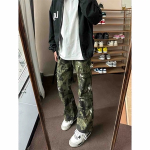 网图有货 迷彩蛇纹提花微喇牛仔裤男宽松直筒裤 A280-P45图片