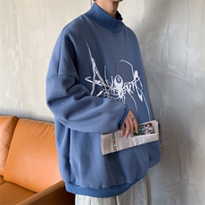 加绒加厚高领卫衣蜘蛛印花落肩袖情侣款打底衫男XZ514-2-G86-P48，男装T恤，星座514-2(原B239)