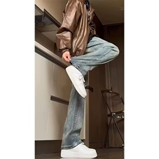 蓝色美式直筒微喇牛仔裤男cleanfit修身显瘦高街喇叭vibe裤子长裤，男装牛仔裤，星座506A