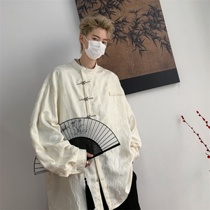 F237-P52 夏季复古小众衬衣外套2024新款新中式长袖衬衫男 现货图片