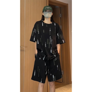 美式休闲套装短袖短裤宽松运动两件套男女T3713特P32/DK8701特P29图片